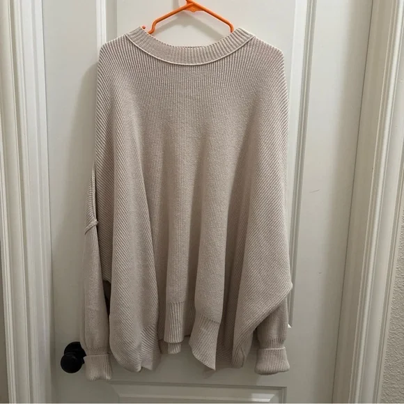 Free People Easy Street Tunic Sweater Oversized Slouchy Ribbed Beige Large - Picture 2 of 4